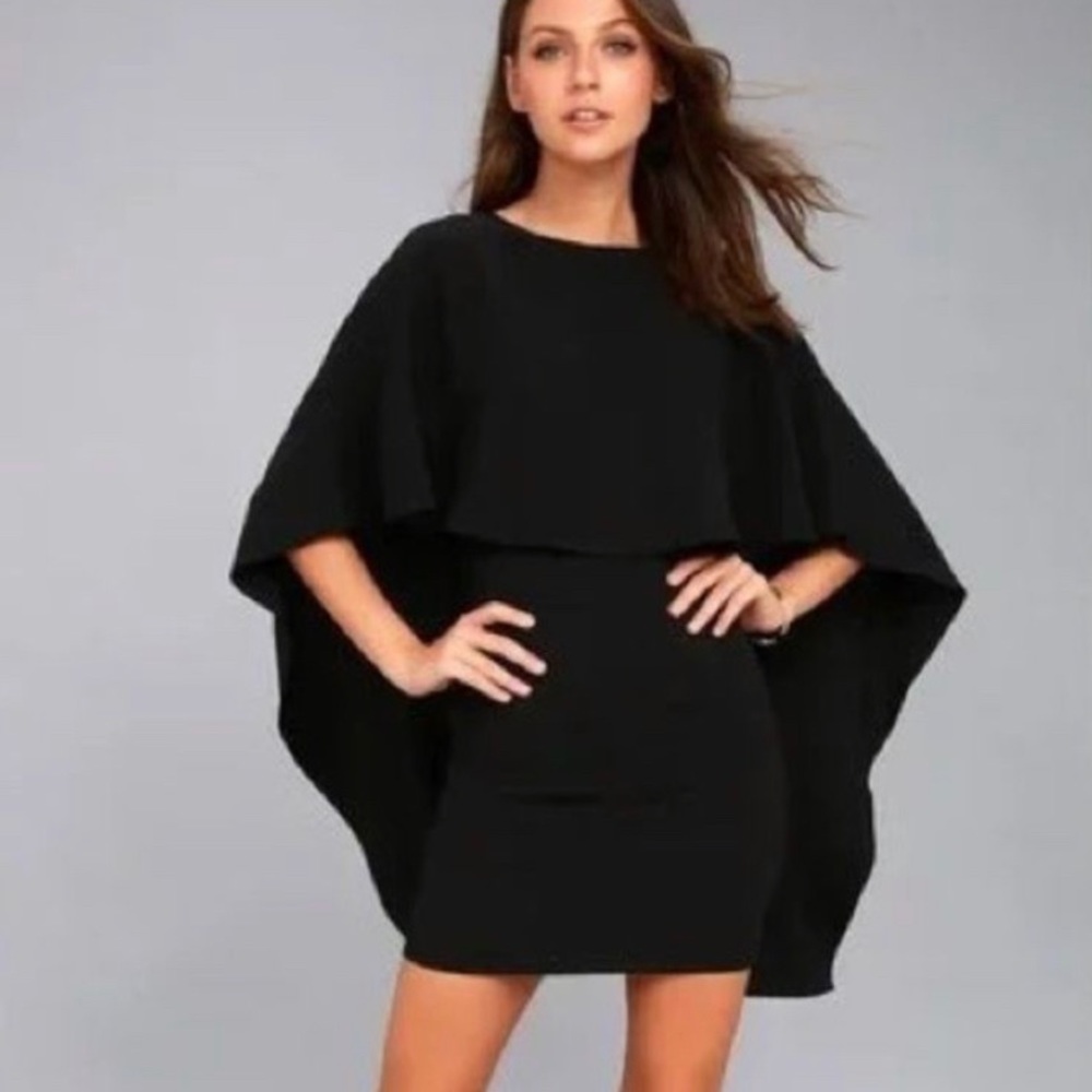 Lulu's Best is Yet to Come Black Backless Cape Dress